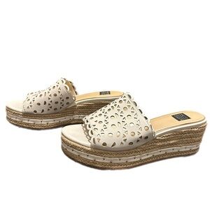 White House Black Market Laser-Cut Espadrille Wedge Slide Sandals